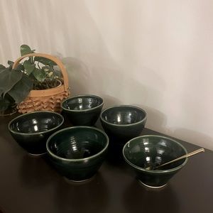 SOLD-Emerald Green Pottery Bowls